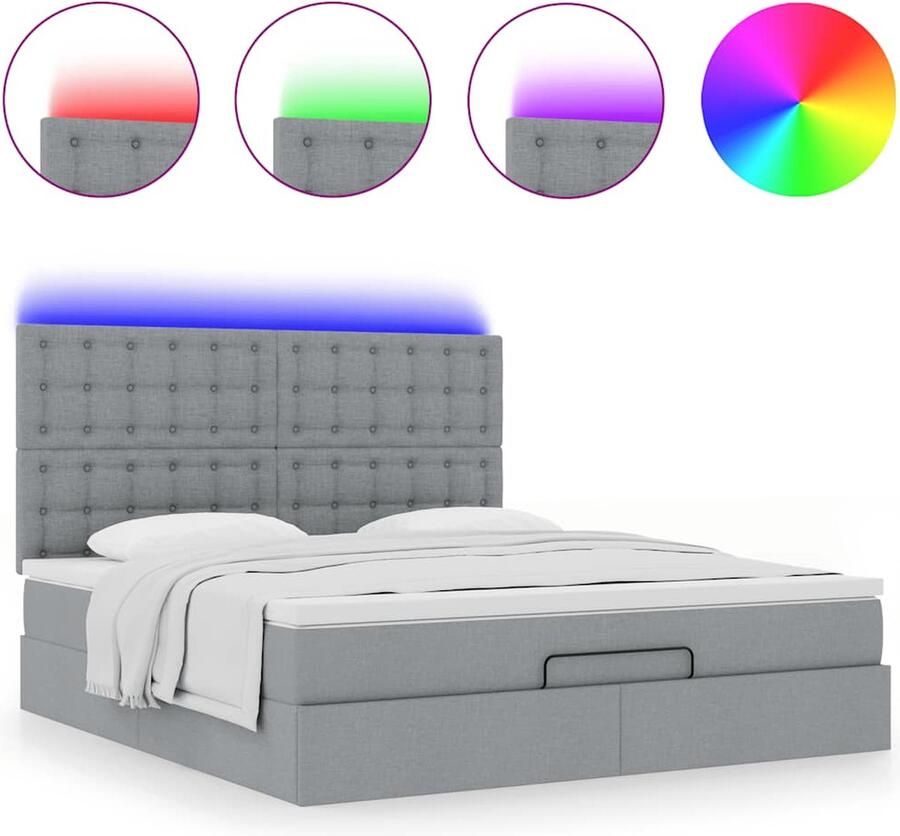 VidaXL Ottoman bed met matras en LED's 180x200cm stof lichtgrijs