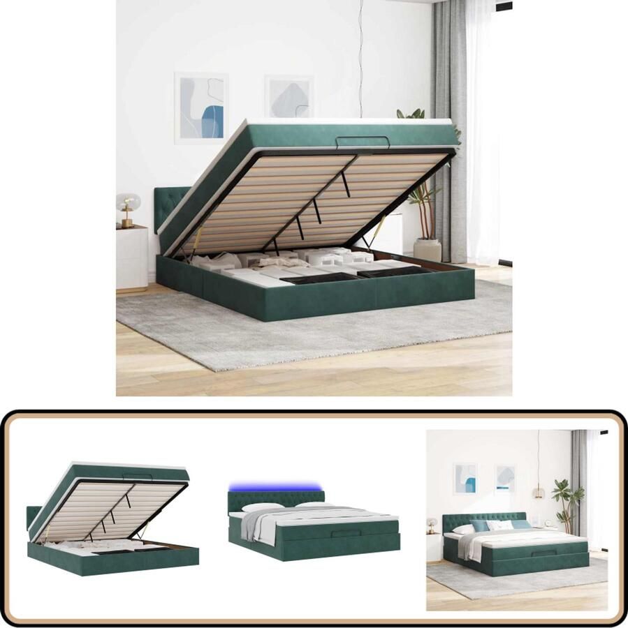 VidaXL Ottoman bed met matras en LED's 180x200 cm fluweel donkergroen