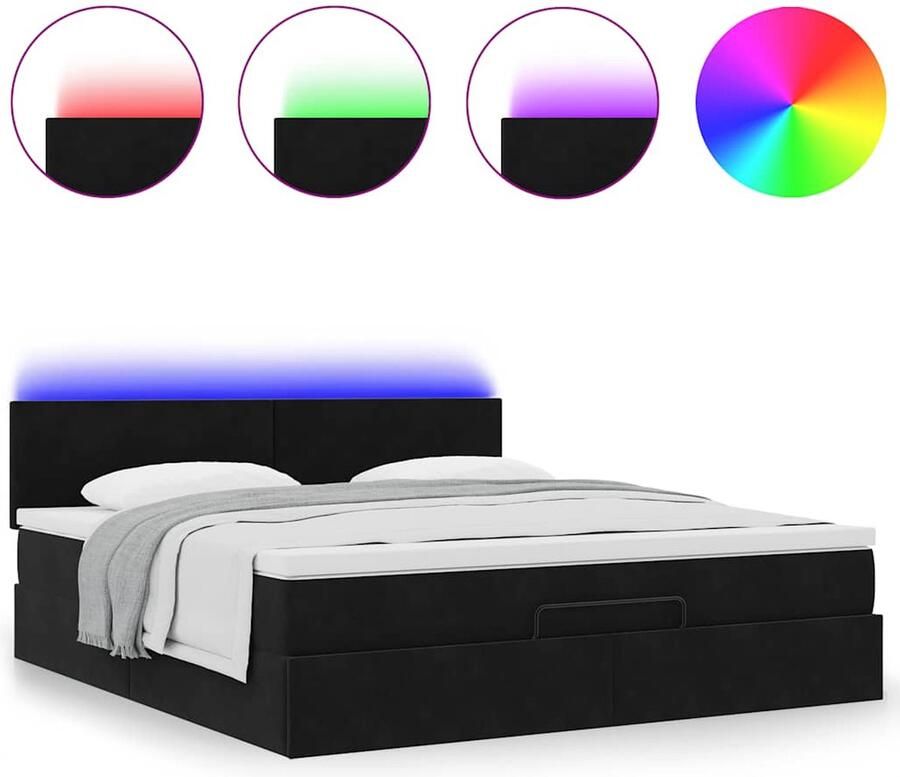 VidaXL Ottoman bed met matras en LED's 180x200cm fluweel zwart - Foto 5