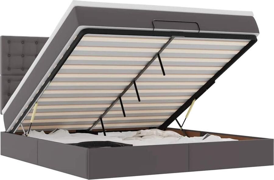 VidaXL Ottoman bed met matras en LED's 180x200cm kunstleer grijs
