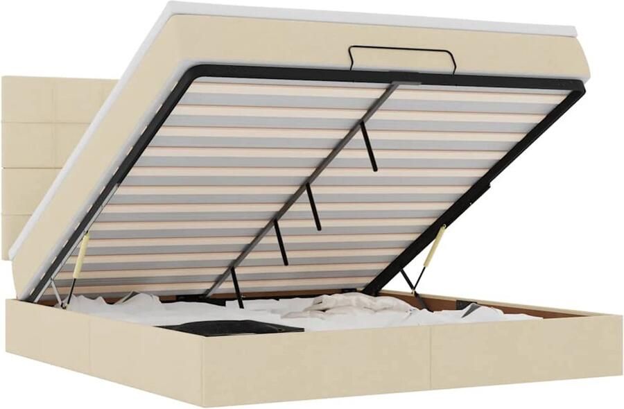 VidaXL Ottoman bed met matras en LED's 180x200cm stof crèmekleurig - Foto 4