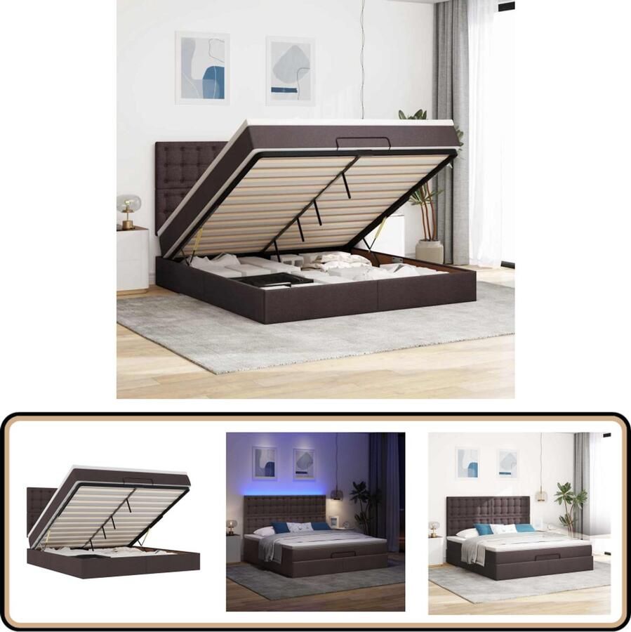 VidaXL Ottoman bed met matras en LED's 180x200cm stof donkerbruin