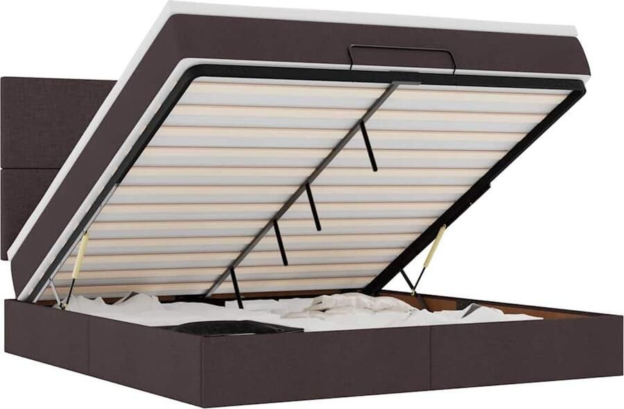 VidaXL Ottoman bed met matras en LED's 180x200cm stof donkerbruin - Foto 7