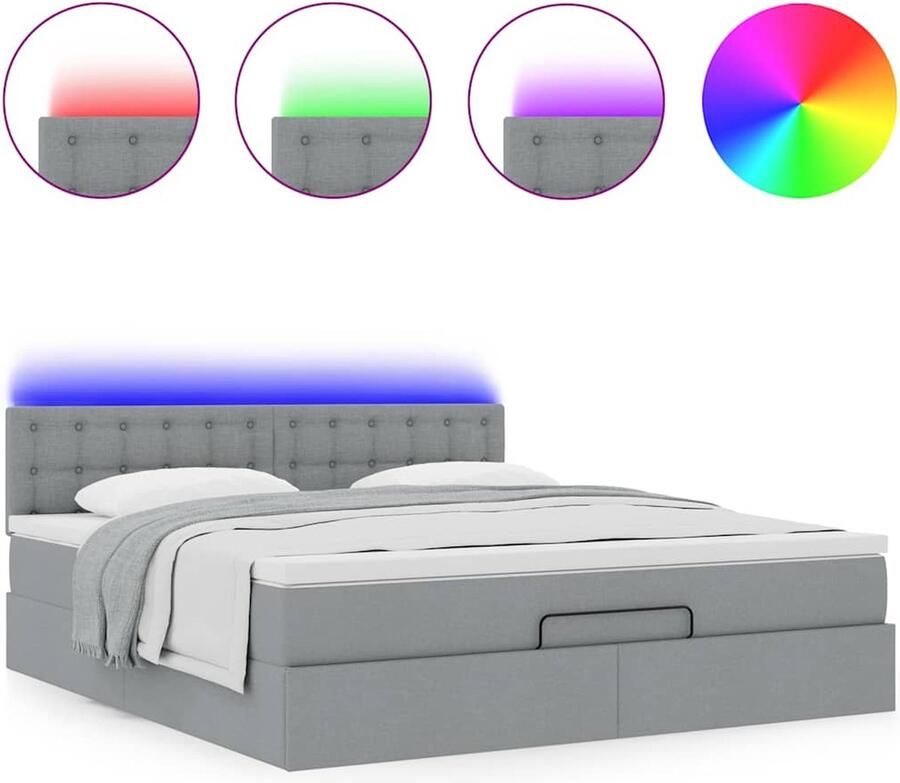 VidaXL Ottoman bed met matras en LED's 180x200cm stof lichtgrijs - Foto 7