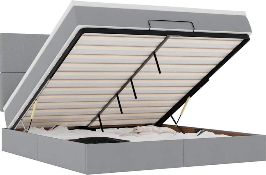 VidaXL Ottoman bed met matras en LED's 180x200cm stof lichtgrijs - Foto 4