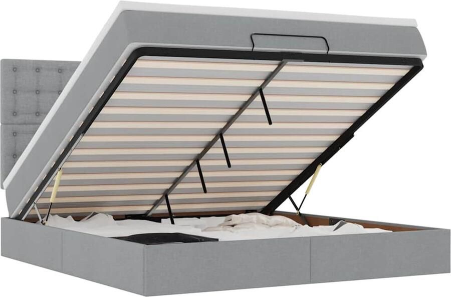 VidaXL Ottoman bed met matras en LED's 180x200cm stof lichtgrijs - Foto 3