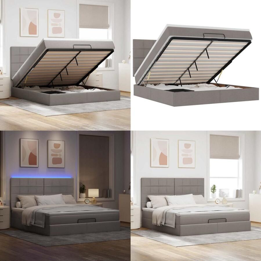 VidaXL Ottoman bed met matras en LED's 180x200cm stof taupe Ottomaanse Bed Ottomaanse Bedden Bedframe Met Opbergruimte
