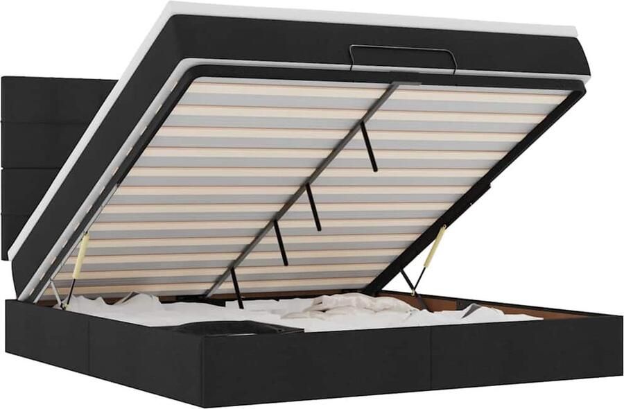 VidaXL Ottoman bed met matras en LED's 180x200cm stof zwart - Foto 5