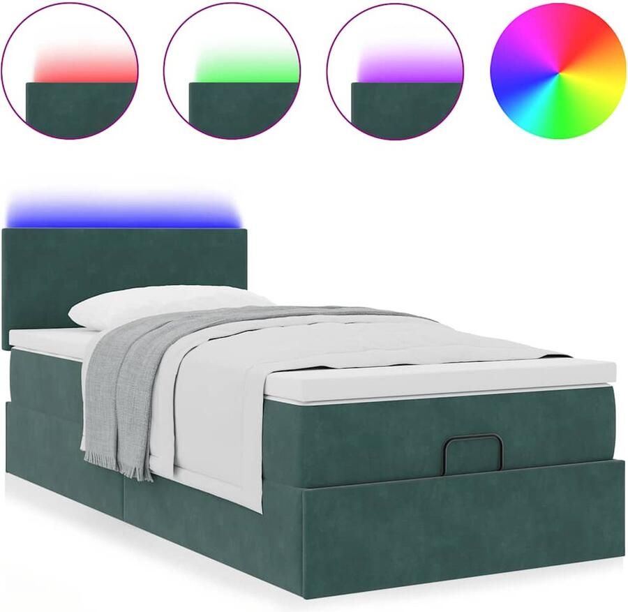 VidaXL Ottoman bed met matras en LED's 80x200cm fluweel donkergroen - Foto 2