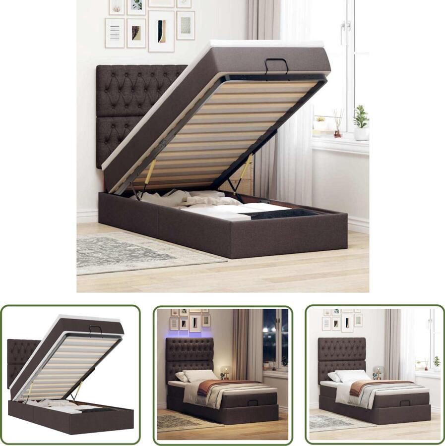 VidaXL Ottoman bed met matras en LED's 80x200cm stof donkerbruin Ottoman Bed Boxspring Bed Tweepersoonsbed Stapelbed Led Lamp
