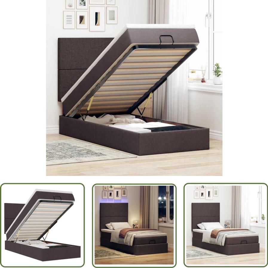 VidaXL Ottoman bed met matras en LED's 80x200cm stof donkerbruin Ottoman Bed Boxspringbed Slaapcomfort Led Lampen Opbergruimte