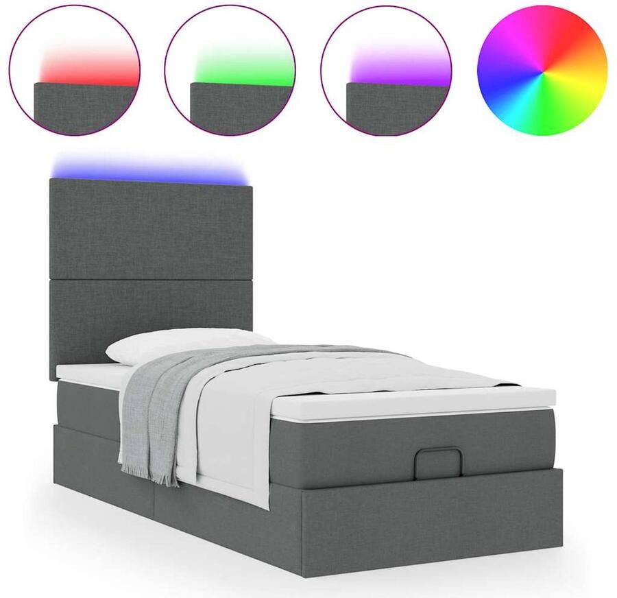 VidaXL Ottoman bed met matras en LED's 90x200cm stof donkergrijs - Foto 3