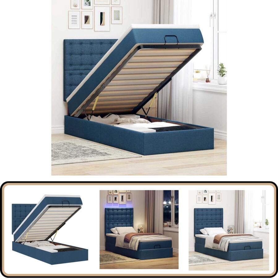 VidaXL Bed poef met matras en LED's 100x200 cm stof blauw