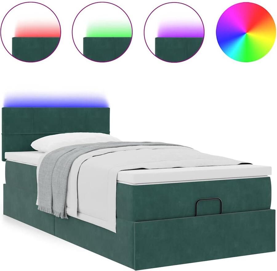 VidaXL Ottoman bed met matras en LED's 90x200cm fluweel donkergroen - Foto 2