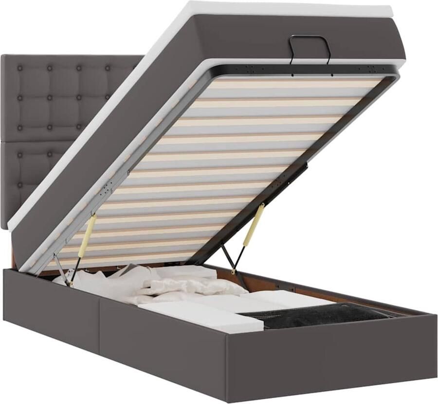 VidaXL Ottoman bed met matras en LED's 90x200cm kunstleer grijs