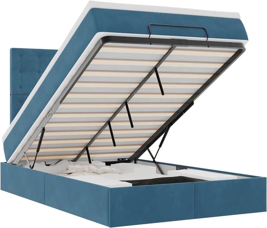 VidaXL Ottoman bed met matrassen 120x200cm fluweel donkerblauw