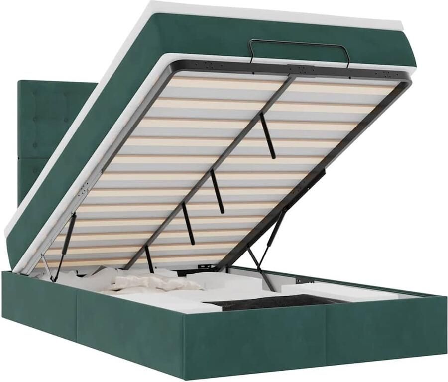 VidaXL Ottoman bed met matrassen 120x200cm fluweel donkergroen