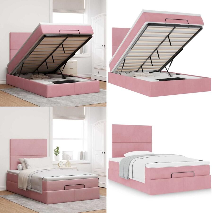 VidaXL Ottoman bed met matrassen 120x200cm fluweel roze Ottomaanse Bed Ottomaanse Bedden Bedframe Met Opbergruimte