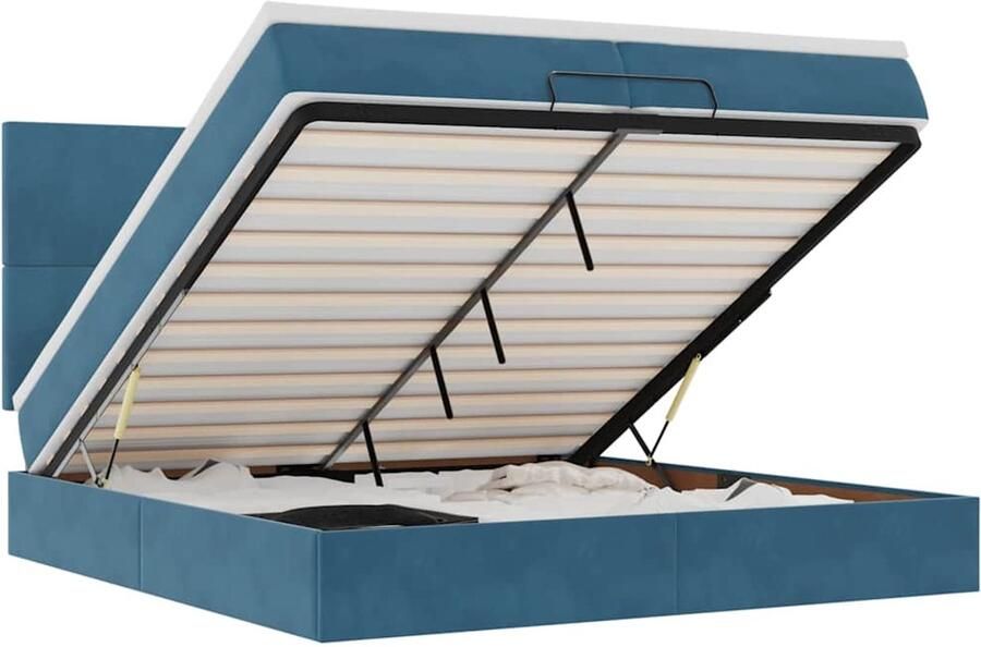 VidaXL Bed poef met matrassen en leds 200x200 cm fluweel donkerblauw