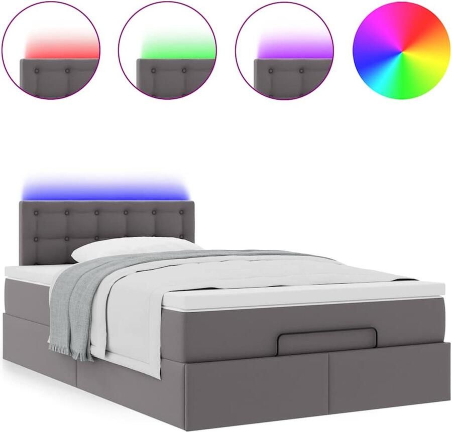 VidaXL Ottoman bed met matrassen en LED's 120x190 cm kunstleer grijs - Foto 2