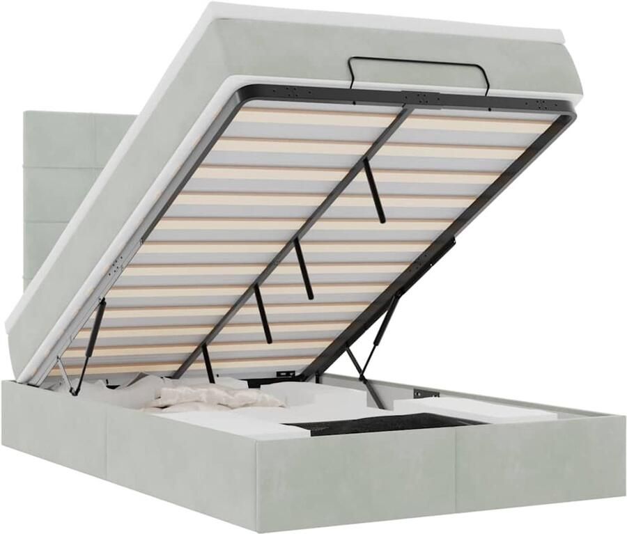 VidaXL Ottoman bed met matrassen en LED's 120x200cm fluweel lichtgrijs