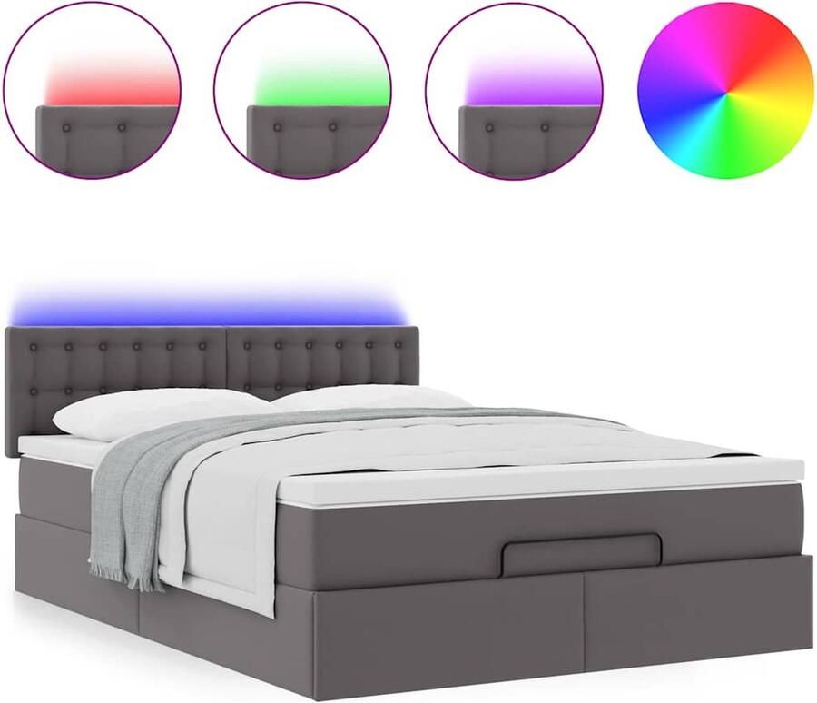 VidaXL Ottoman bed met matrassen en LED's 140x190cm kunstleer grijs - Foto 2