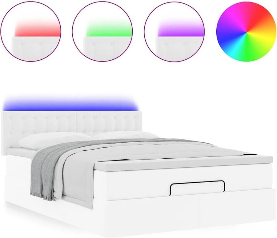 VidaXL Bed poef met matrassen en LED's 140x190cm kunstleer zuiver wit - Foto 2