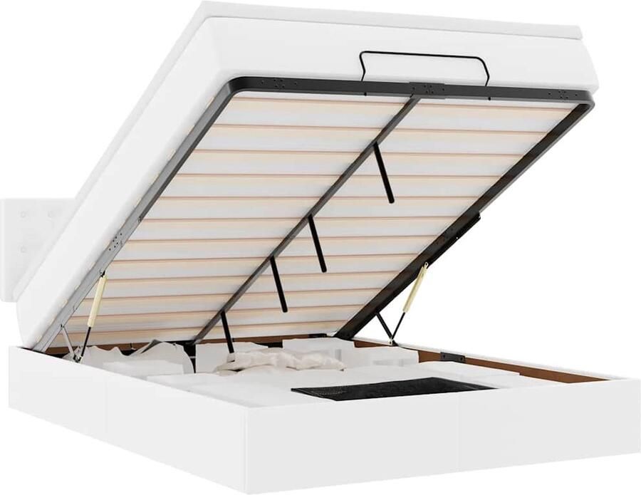 VidaXL Bed poef met matrassen en LED's 140x190cm kunstleer zuiver wit