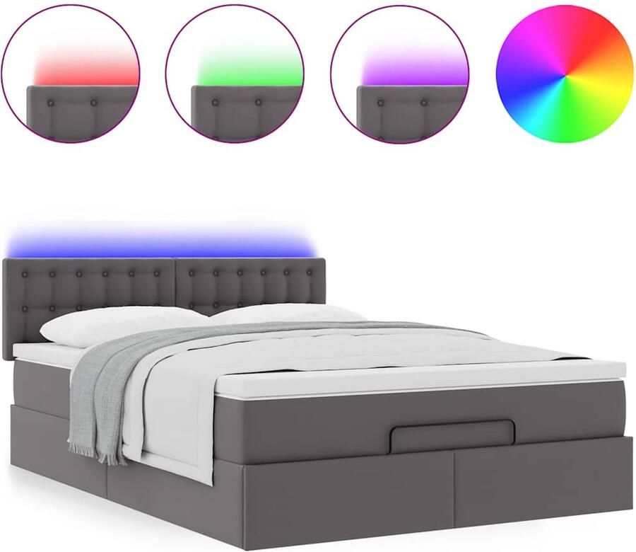 VidaXL Ottoman bed met matrassen en LED's 140x200cm kunstleer grijs - Foto 2