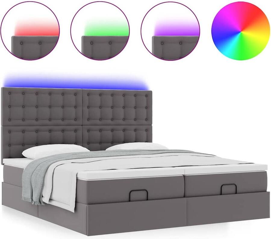 VidaXL Ottoman bed met matrassen en LED's 180x200cm kunstleer grijs - Foto 3