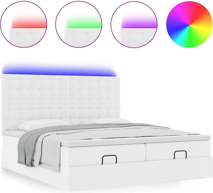 VidaXL Bed poef met matrassen en LED's 180x200cm kunstleer zuiver wit - Foto 2
