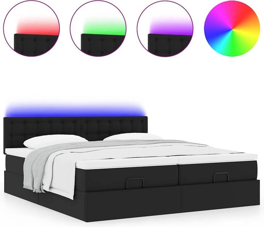 VidaXL Ottoman bed met matrassen en LED's 160x200cm kunstleer zwart - Foto 2