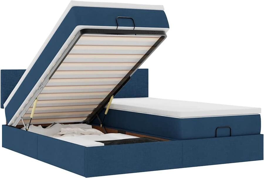 VidaXL Ottoman bed met matrassen en LED's 180x200cm stof blauw - Foto 2