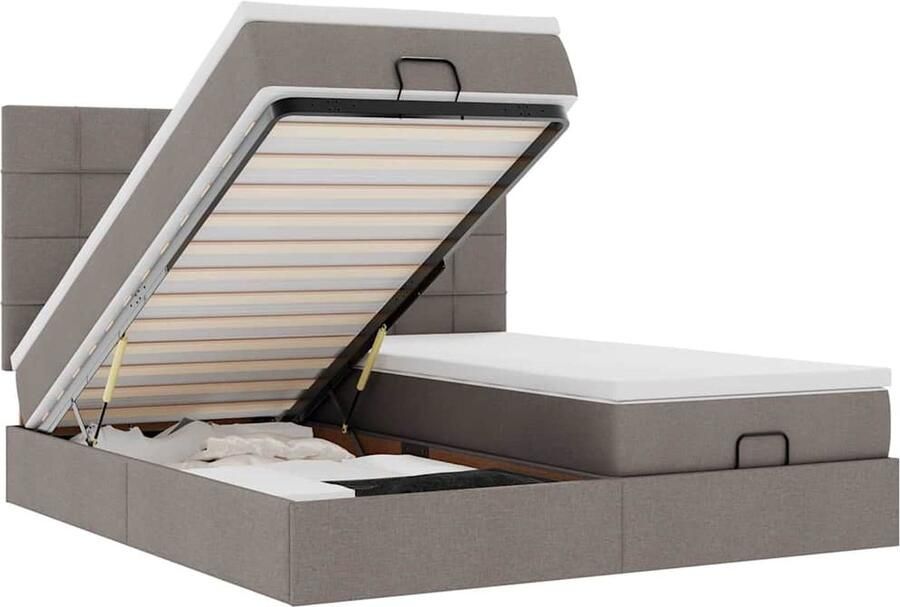 VidaXL Ottoman bed met matrassen en LED's 180x200cm stof taupe