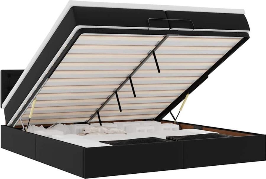 VidaXL Ottoman bed met matrassen en LED's 200x200cm kunstleer zwart