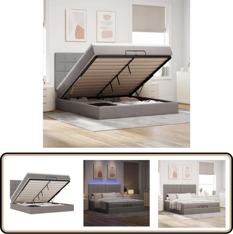 VidaXL Ottoman bed met matrassen en LED's Taupe 200x200cm Ottoman Bed Boxspring Bed Tweepersoons Bed Stapelbed Led Lamp