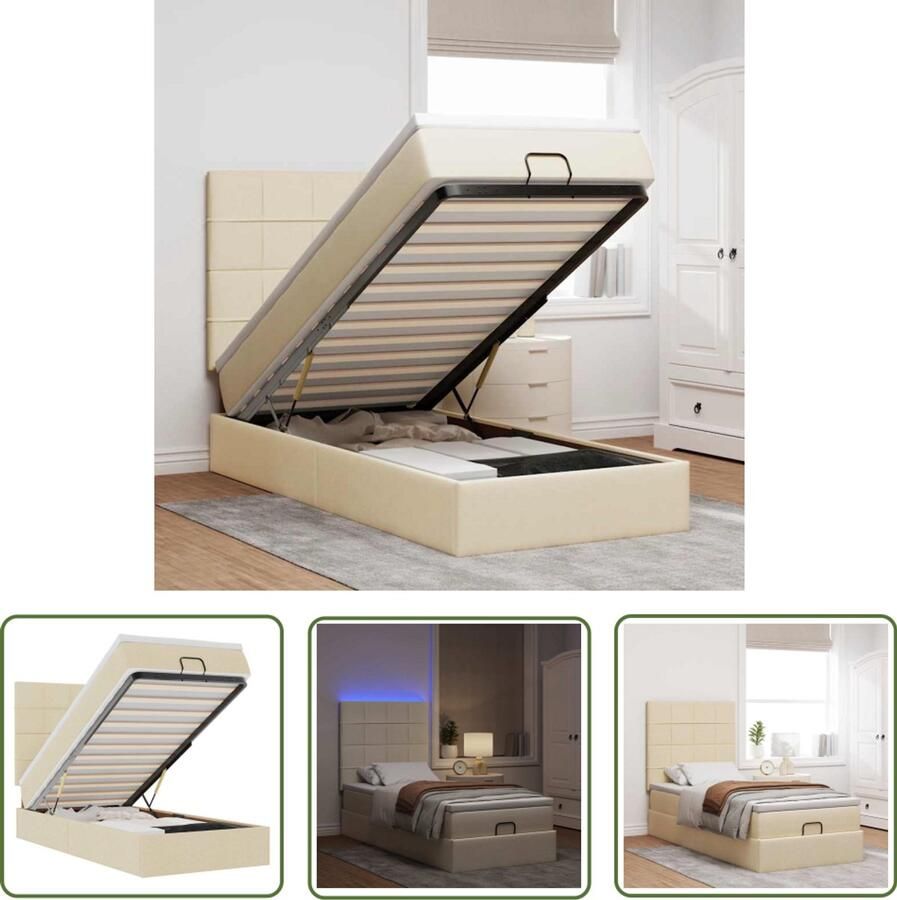 VidaXL Bed poef met matras en LED's 90x200 cm stof crèmekleurig Dynamische Sleutel Sleutelsysteem Gereedschapset Mechanica Handgereedschap