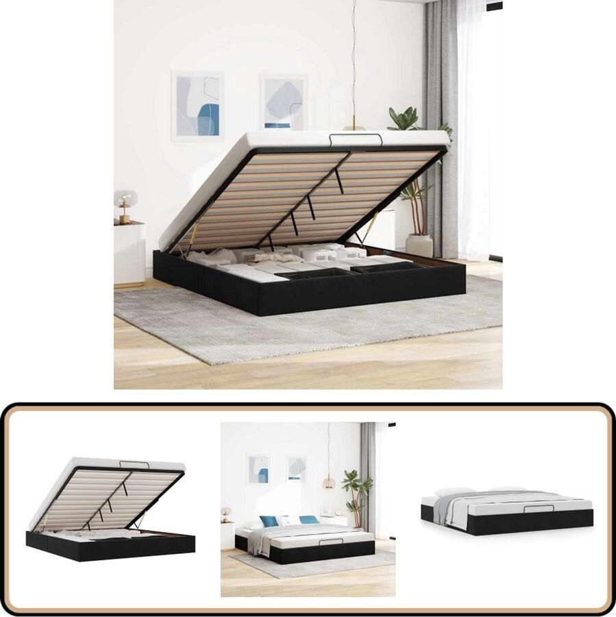 VidaXL Ottoman bedframe 160x200 cm Fluweel zwart Ottoman Bed Tweepersoons Bed Hoofdbord Bed Velours Bed Opbergbed