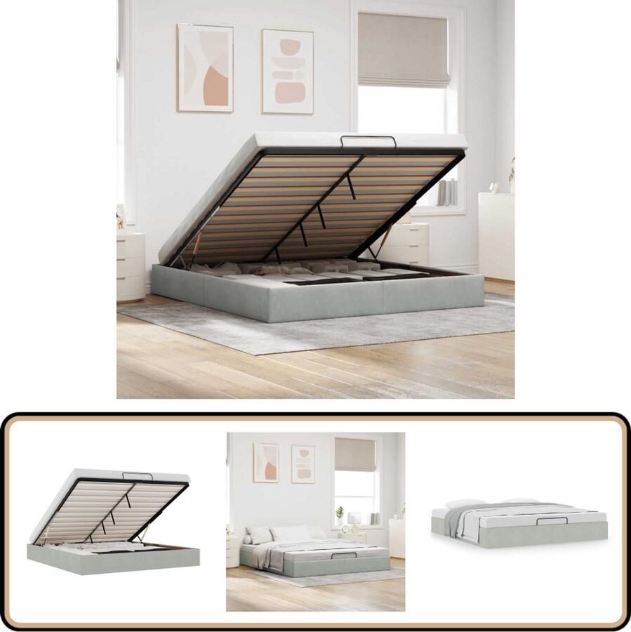 VidaXL Ottoman bedframe 160x200 cm Lichtgrijs Fluweel Bed Frame Boxspring Ottoman Bed Tweepersoonsbed Fluweel Bed