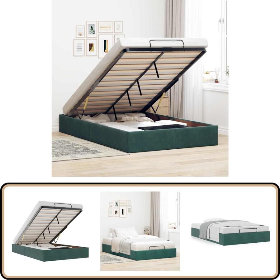 VidaXL Ottoman bedframe zonder matras 120x200 cm fluweel donkergroen