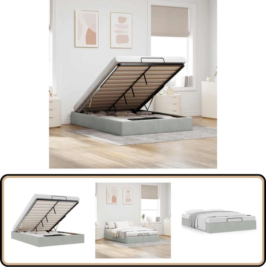 VidaXL Ottoman bedframe zonder matras 140x190 cm fluweel lichtgrijs