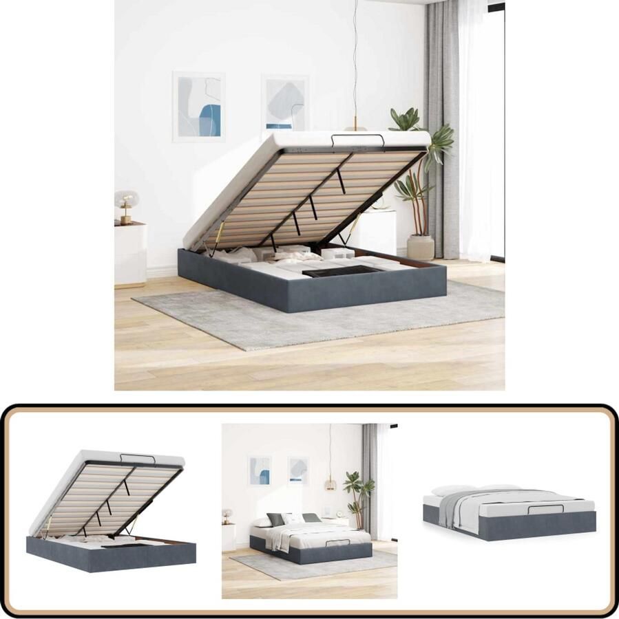 VidaXL Ottoman bedframe zonder matras 140x200 cm fluweel donkergrijs