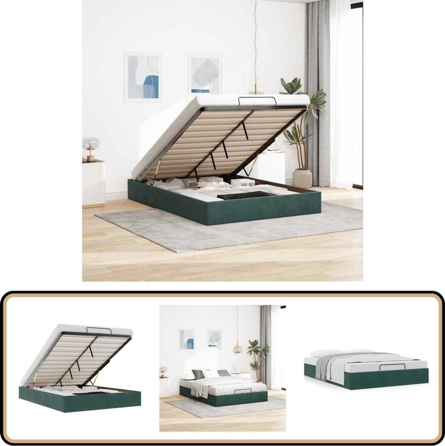 VidaXL Ottoman bedframe zonder matras 140x200 cm fluweel donkergroen