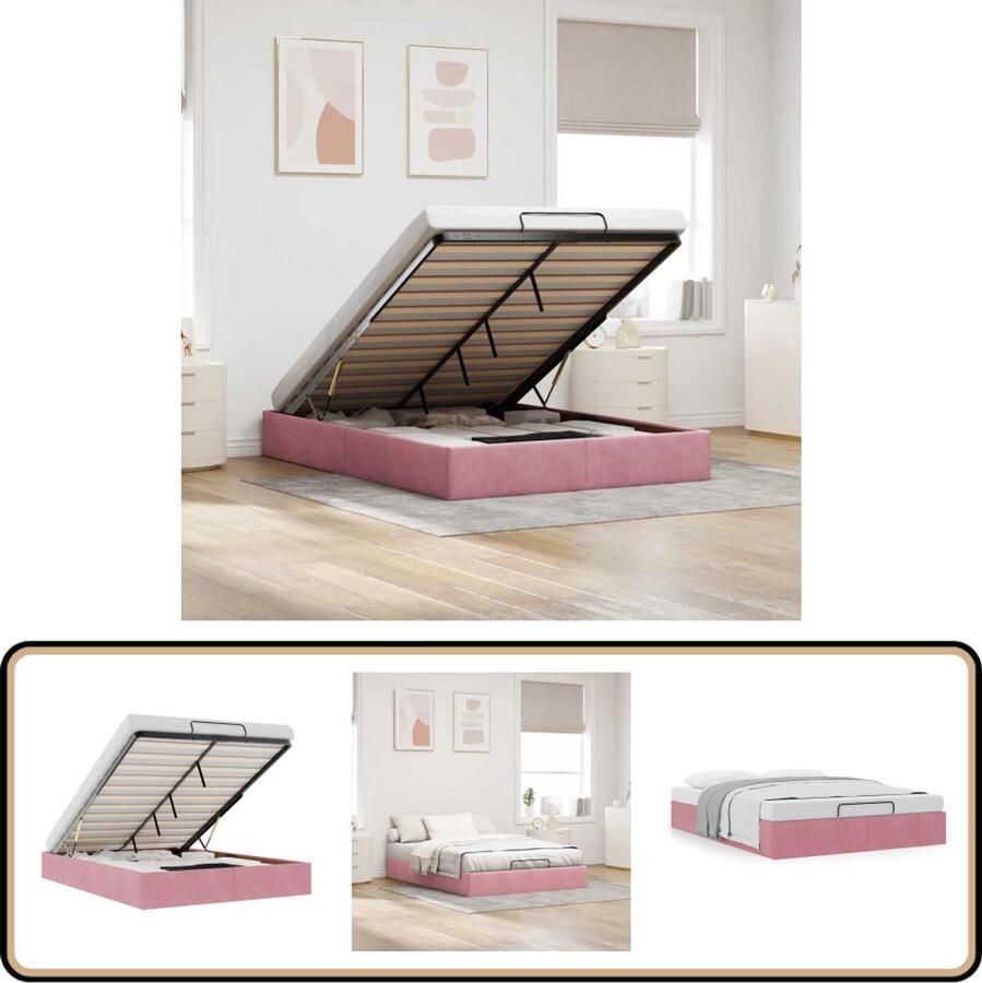 VidaXL Ottoman bedframe zonder matras 140x200 cm fluweel roze - Foto 2