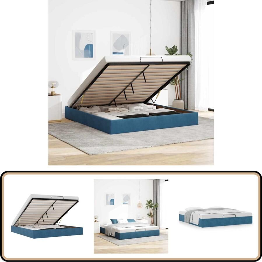 VidaXL Ottoman bedframe zonder matras 160x200 cm fluweel donkerblauw