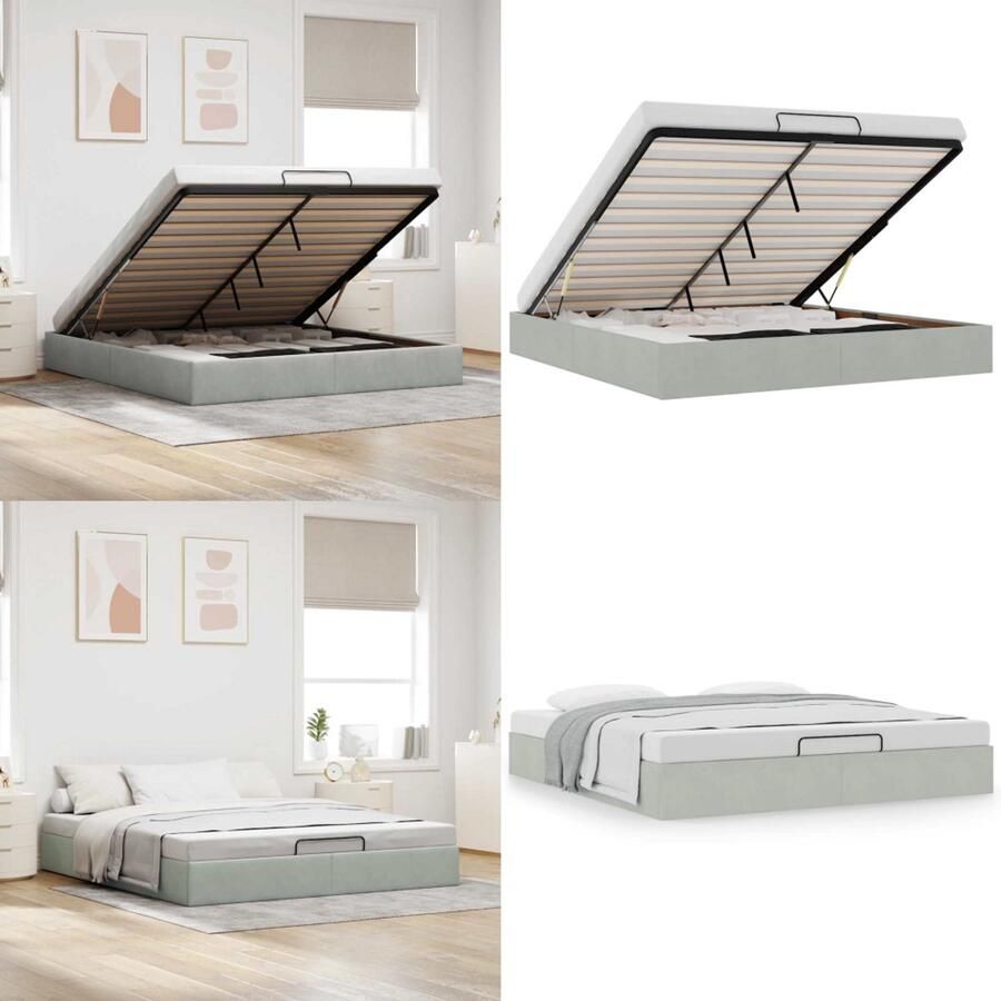 VidaXL Ottoman bedframe zonder matras 160x200 cm fluweel lichtgrijs Ottomaanse Bed Ottomaanse Bedden Bedframe Met Opbergruimte