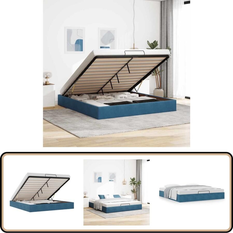 VidaXL Ottoman bedframe zonder matras 180x200 cm fluweel donkerblauw