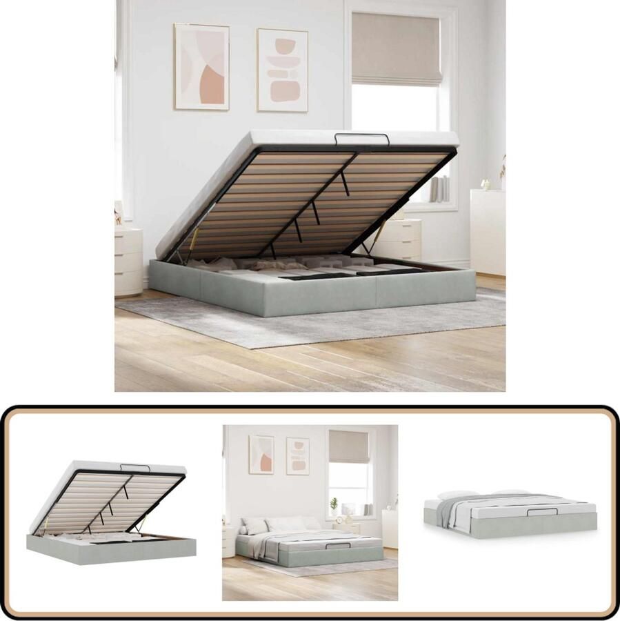 VidaXL Ottoman bedframe zonder matras 180x200 cm fluweel lichtgrijs