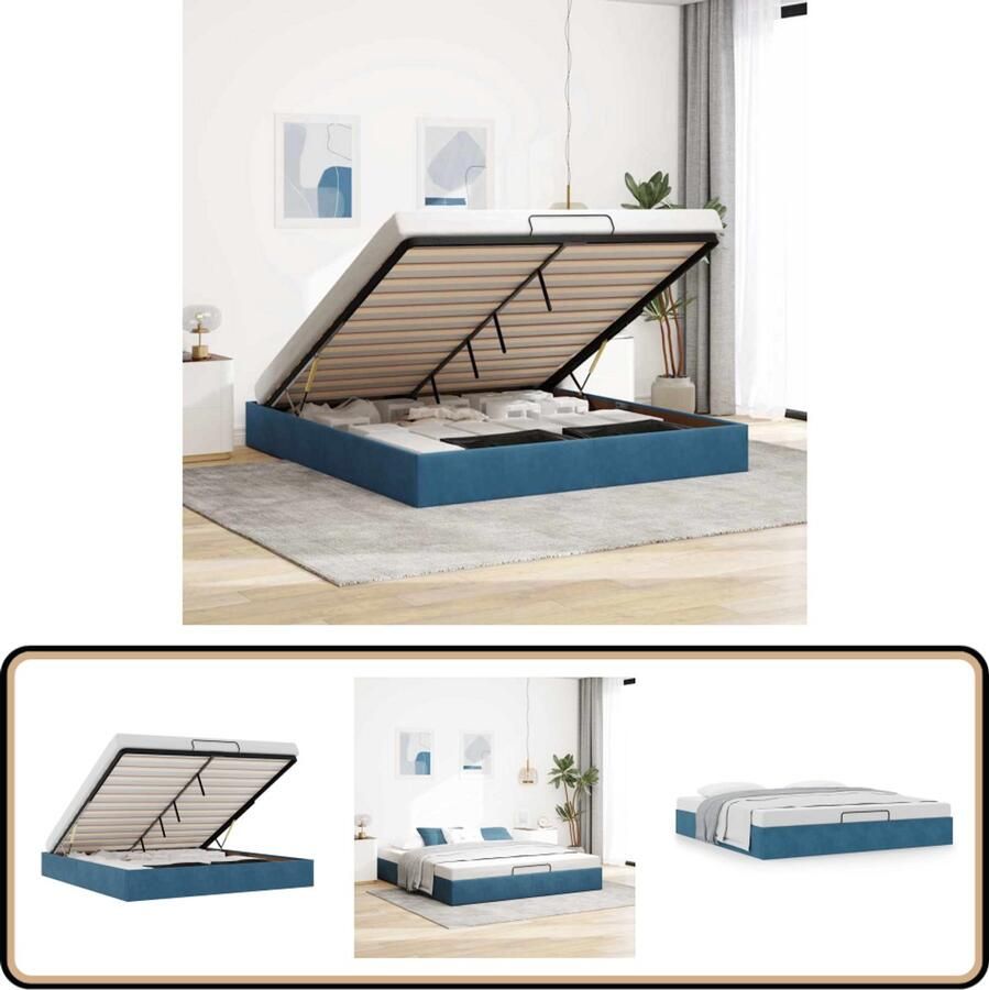 VidaXL Ottoman bedframe zonder matras 200x200 cm fluweel donkerblauw