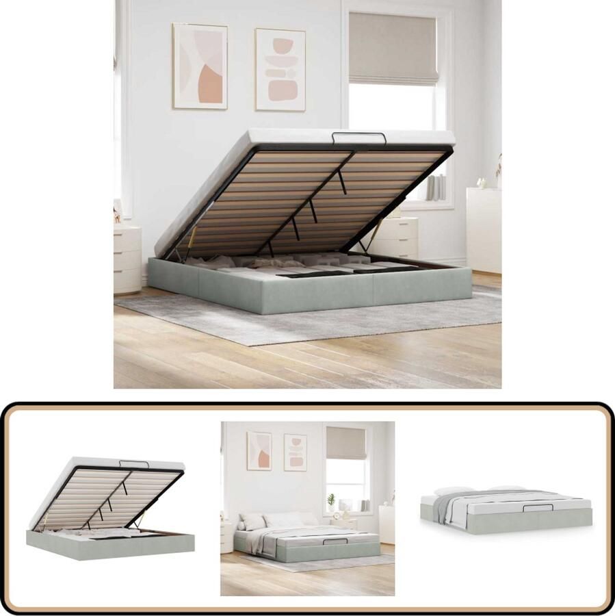VidaXL Ottoman bedframe zonder matras 200x200 cm fluweel lichtgrijs